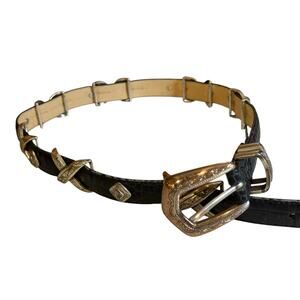 Brighton Statement Belt Black Leather Silver X Western Detail L